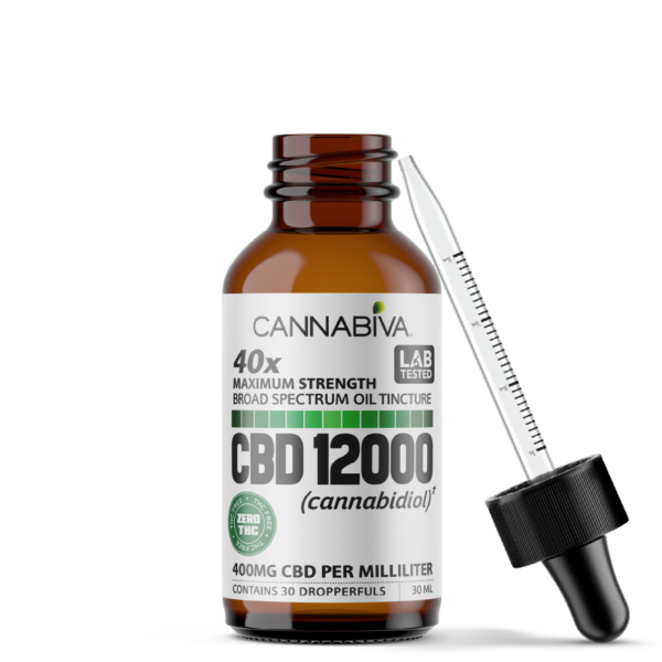 Cannabiva 12000MG Broad Spectrum CBD Oil Tincture With Dropper - Maximum Strength