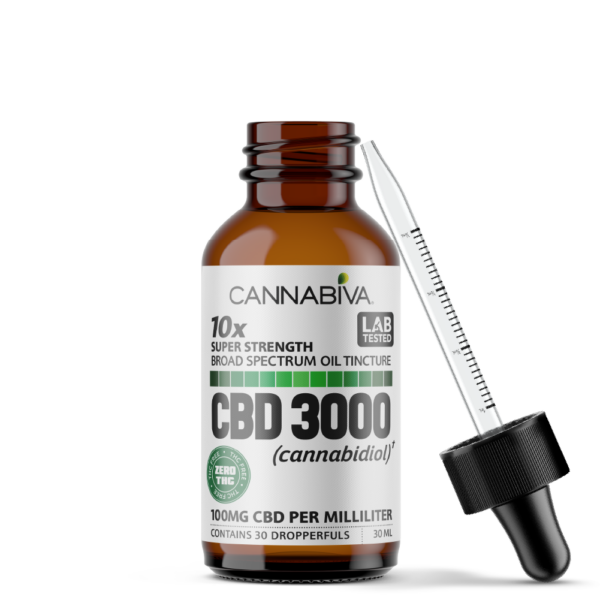 Cannabiva 3000MG Broad Spectrum CBD Oil Tincture With Dropper - Super Strength