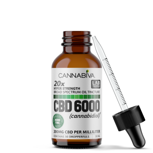 Cannabiva 6000MG Broad Spectrum CBD Oil Tincture With Dropper - Hyper Strength