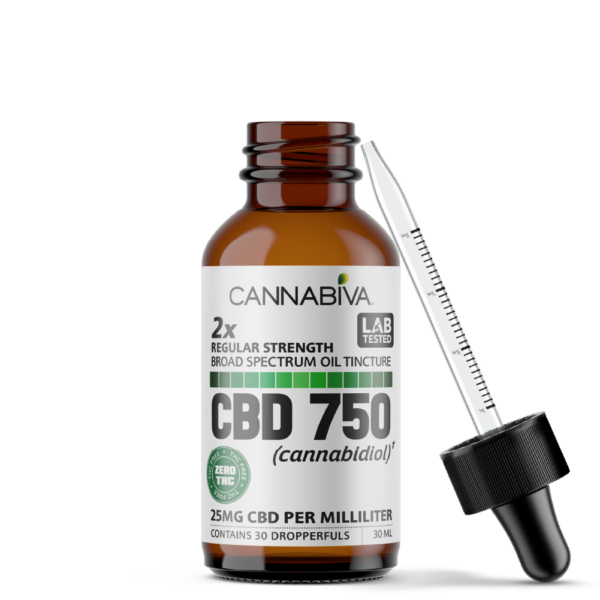 Cannabiva 750MG Broad Spectrum CBD Oil Tincture With Dropper - Regular Strength