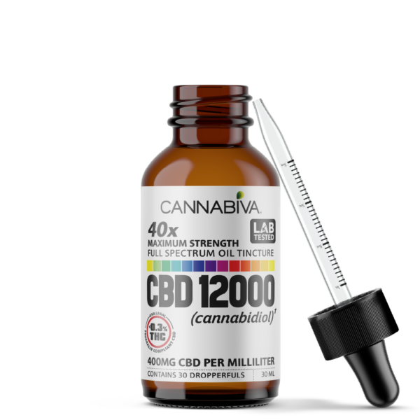 Cannabiva 12000MG Full Spectrum CBD Oil Tincture With Dropper - Maximum Strength