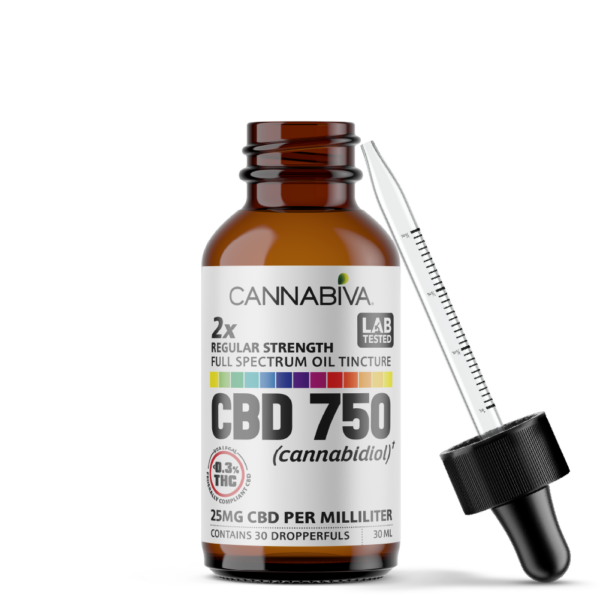 Cannabiva 750MG Full Spectrum CBD Oil Tincture With Dropper - Regular Strength