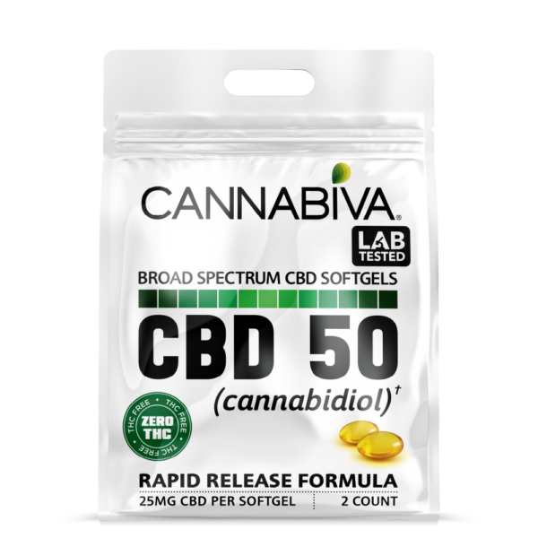 Cannabiva 50MG Broad Spectrum CBD Oil Softgel Capsule Supplement Pill - Wholesale