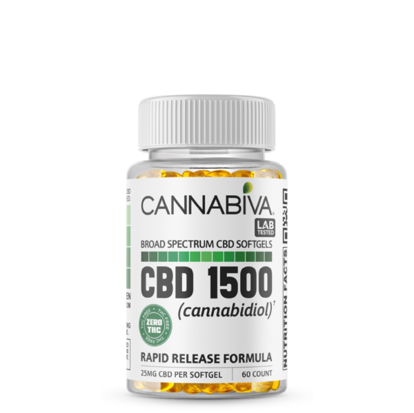 Cannabiva 1500MG Broad Spectrum CBD Oil Softgel Capsule Supplement Pill - Wholesale, White Label, Private Label