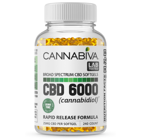 Cannabiva 6000mg Broad Spectrum CBD Oil Softgel Capsule Supplement Pill - Wholesale, White Label, Private Label