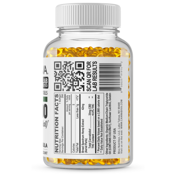 Cannabiva 6000mg Broad Spectrum CBD Oil Softgel Capsule Supplement Pill - Ingredients Label