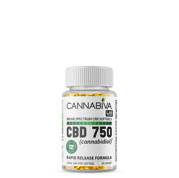 Cannabiva 750MG Broad Spectrum CBD Oil Softgel Capsule Supplement Pill - Wholesale, White Label, Private Label