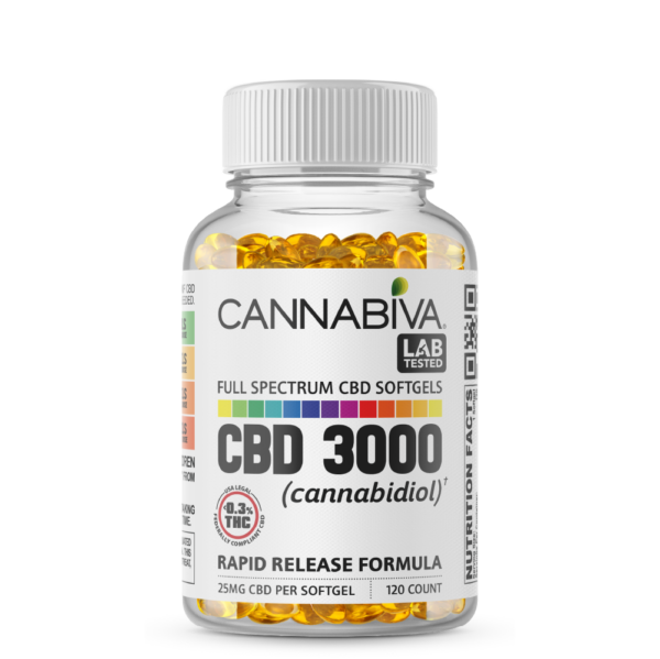 Cannabiva 3000MG Full Spectrum CBD Oil Softgel Capsule Supplement Pill - Wholesale, White Label, Private Label