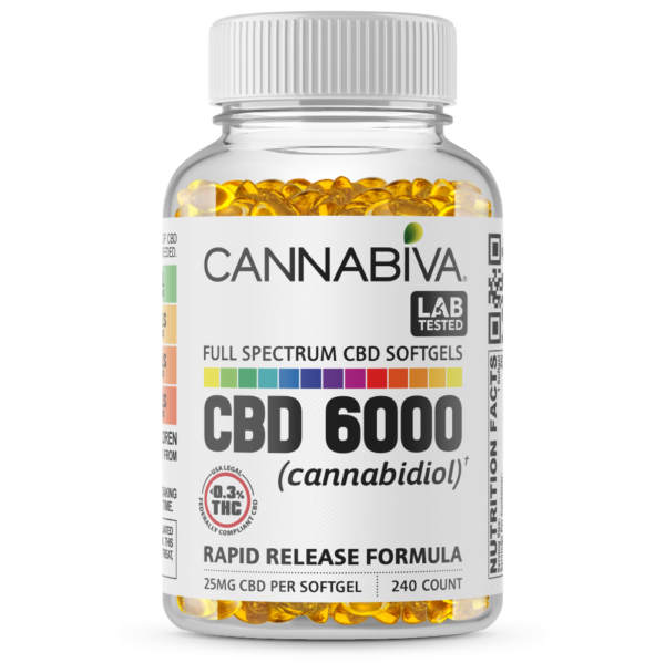 Cannabiva 6000MG Full Spectrum CBD Oil Softgel Capsule Supplement Pill - Wholesale, White Label, Private Label