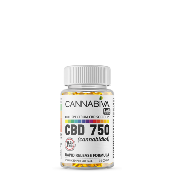 Cannabiva 750MG Full Spectrum CBD Oil Softgel Capsule Supplement Pill - Wholesale, White Label, Private Label