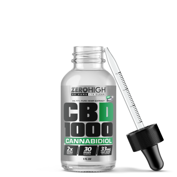 Zero High 1000MG Pure Isolate CBD Oil with No THC - Graduated Dropper