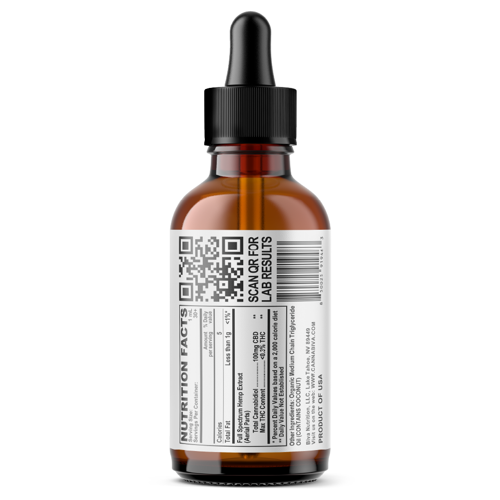 Cannabiva 3000MG Full Spectrum CBD Oil Tincture - Super Strength - Ingredients Label