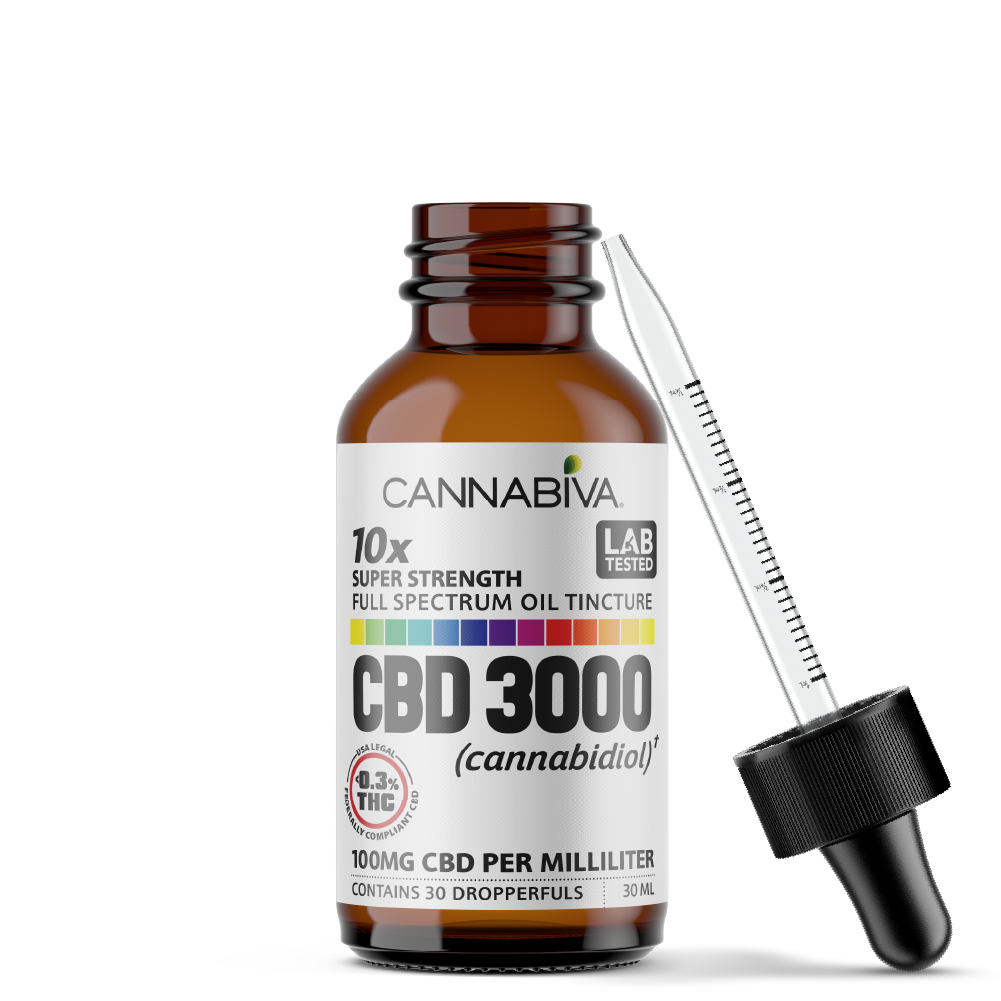 Cannabiva 3000MG Full Spectrum CBD Oil Tincture With Dropper - Super Strength