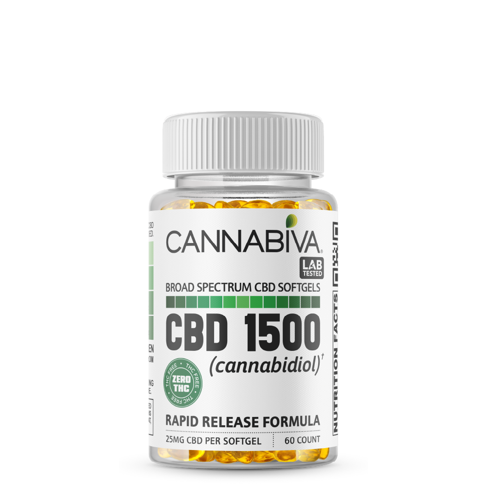 Cannabiva 1500MG Broad Spectrum CBD Oil Softgel Capsule Supplement Pill - Wholesale