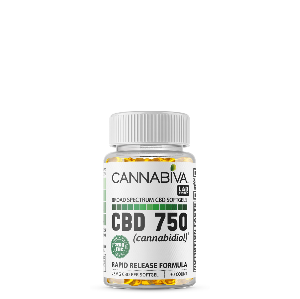 Cannabiva 750MG Broad Spectrum CBD Oil Softgel Capsule Supplement Pill - Wholesale