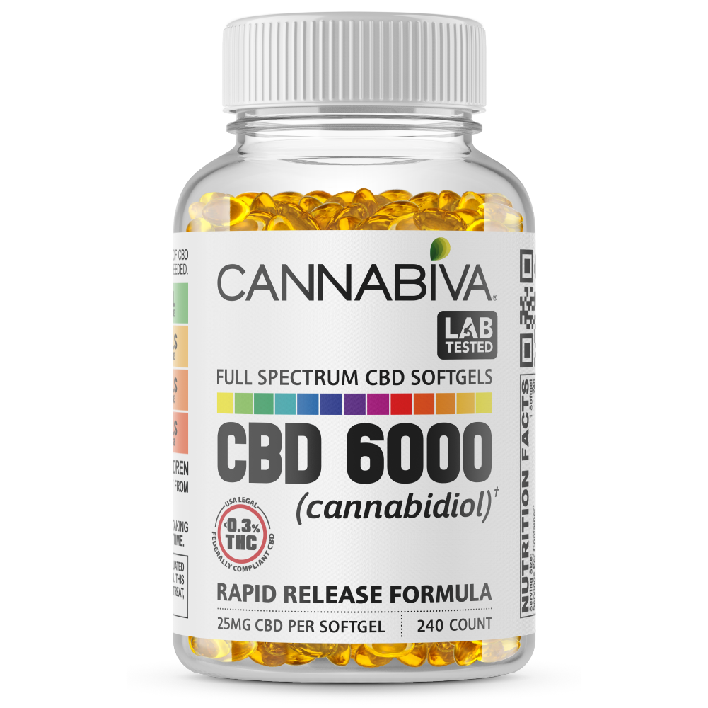 Cannabiva 6000MG Full Spectrum CBD Oil Softgel Capsule Supplement Pill - Wholesale